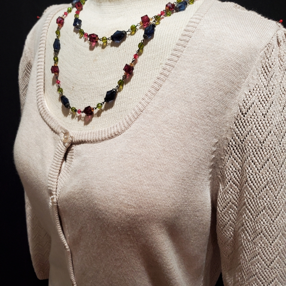 Willi Smith 3/4 Sleeve Beige Button Cardigan Sz M